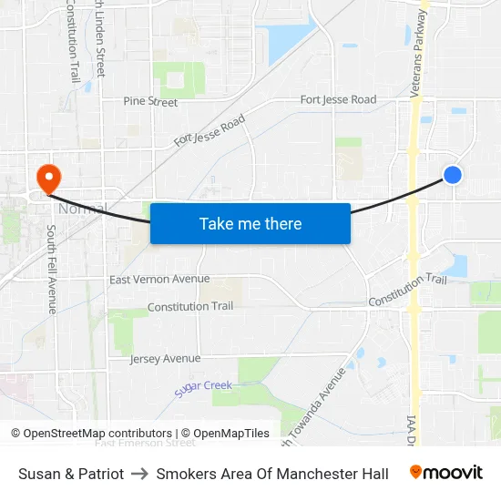 Susan & Patriot to Smokers Area Of Manchester Hall map