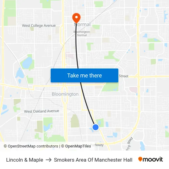 Lincoln & Maple to Smokers Area Of Manchester Hall map