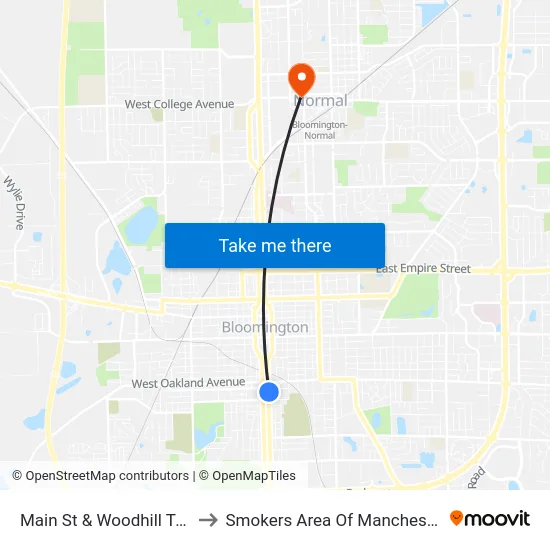 Main St & Woodhill Towers to Smokers Area Of Manchester Hall map