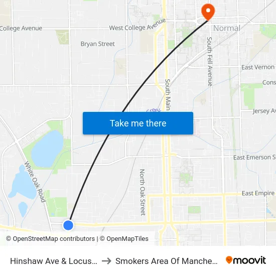 Hinshaw Ave & Locust St - E to Smokers Area Of Manchester Hall map