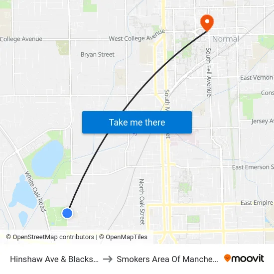 Hinshaw Ave & Blackstone St to Smokers Area Of Manchester Hall map