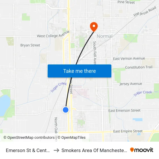 Emerson St & Center St to Smokers Area Of Manchester Hall map