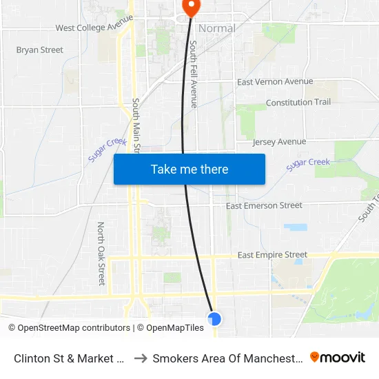 Clinton St & Market St - W to Smokers Area Of Manchester Hall map