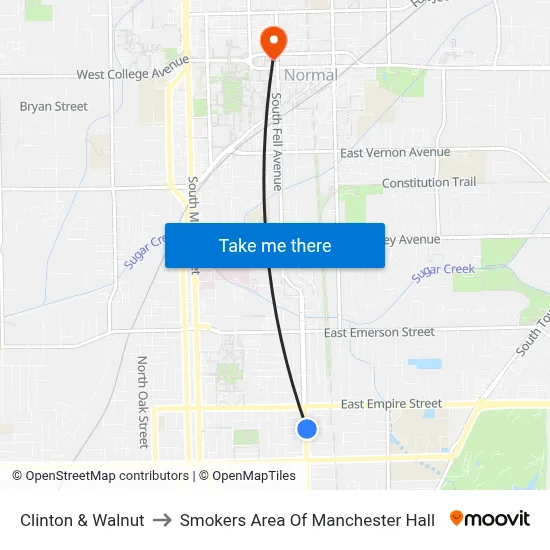 Clinton & Walnut to Smokers Area Of Manchester Hall map