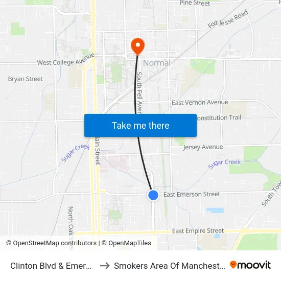 Clinton Blvd & Emerson St to Smokers Area Of Manchester Hall map