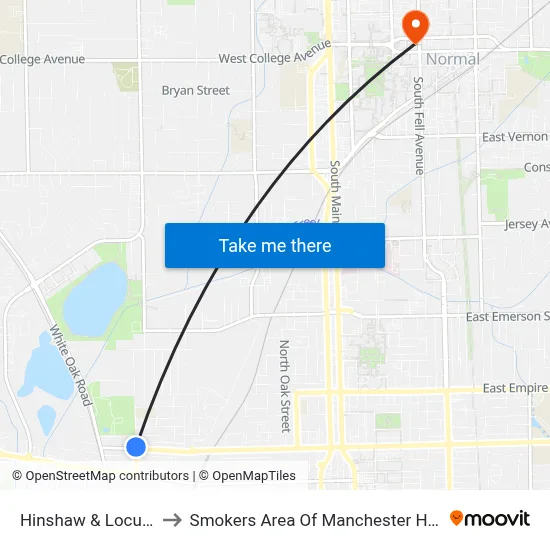Hinshaw & Locust to Smokers Area Of Manchester Hall map