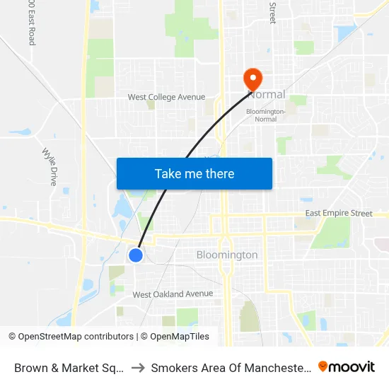 Brown & Market Square to Smokers Area Of Manchester Hall map