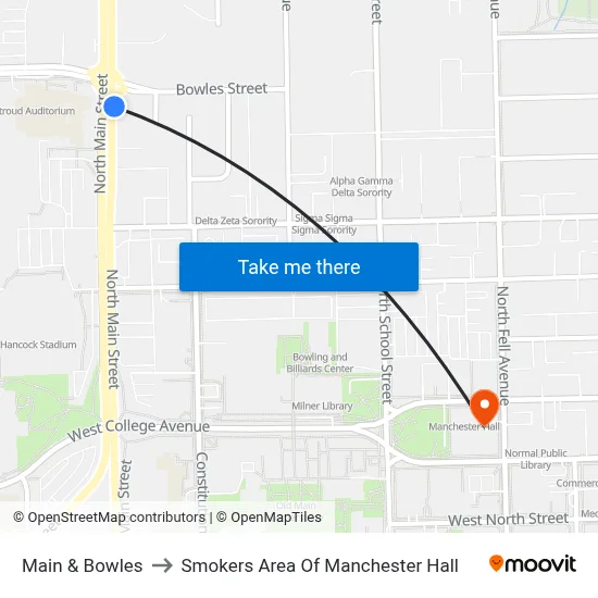 Main & Bowles to Smokers Area Of Manchester Hall map