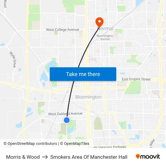Morris & Wood to Smokers Area Of Manchester Hall map