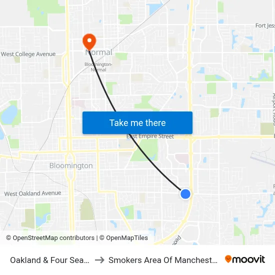 Oakland & Four Seasons to Smokers Area Of Manchester Hall map