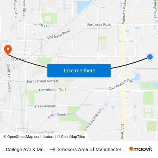 College Ave & Meijer to Smokers Area Of Manchester Hall map