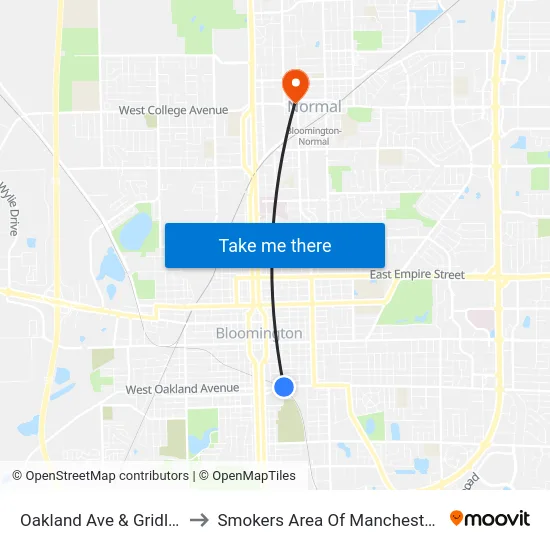 Oakland Ave & Gridley St to Smokers Area Of Manchester Hall map