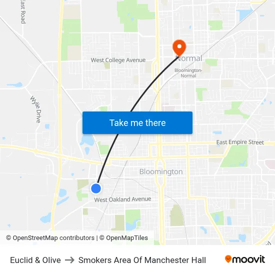 Euclid & Olive to Smokers Area Of Manchester Hall map