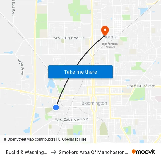 Euclid & Washington to Smokers Area Of Manchester Hall map