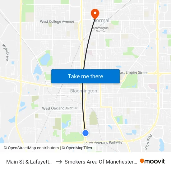 Main St & Lafayette St to Smokers Area Of Manchester Hall map
