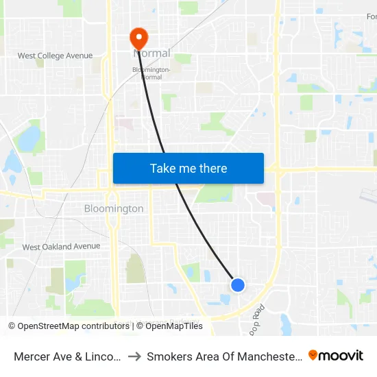 Mercer Ave & Lincoln St to Smokers Area Of Manchester Hall map