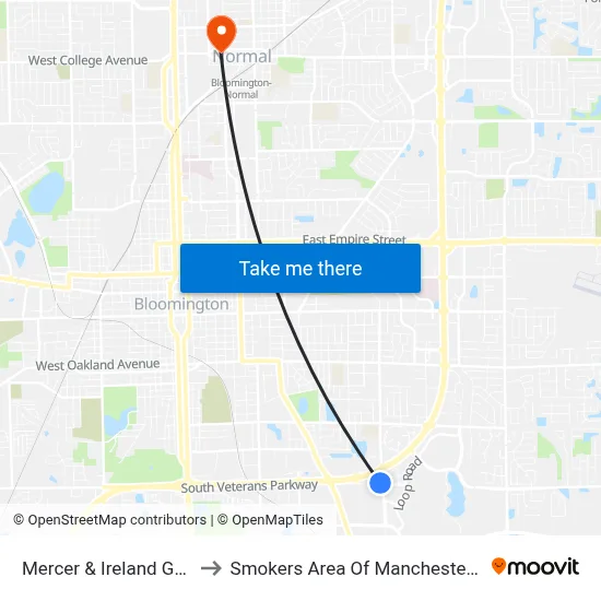 Mercer & Ireland Grove to Smokers Area Of Manchester Hall map