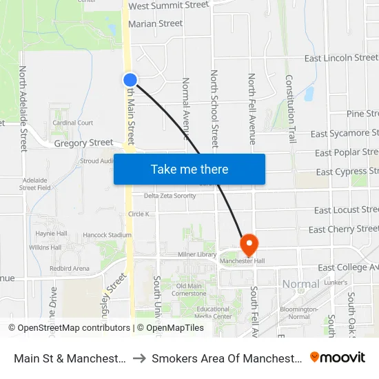 Main St & Manchester Rd to Smokers Area Of Manchester Hall map