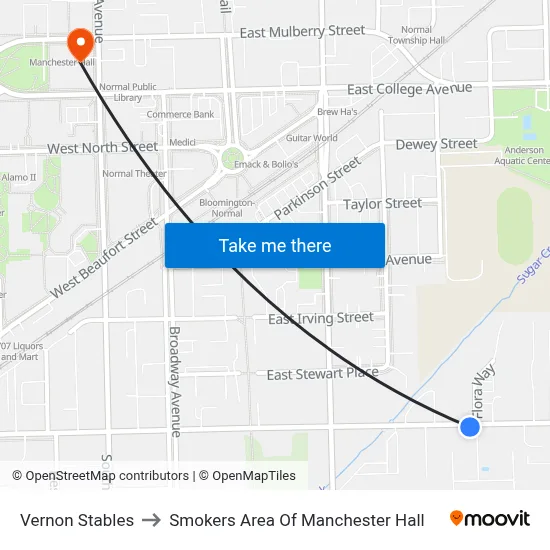 Vernon Stables to Smokers Area Of Manchester Hall map