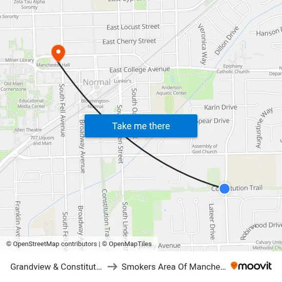 Grandview & Constitution Trail to Smokers Area Of Manchester Hall map