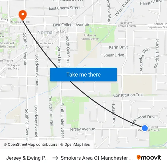 Jersey & Ewing Park to Smokers Area Of Manchester Hall map