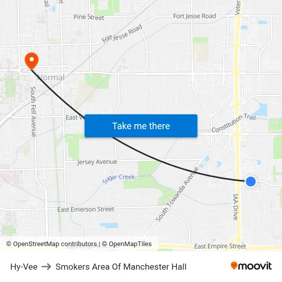 Hy-Vee to Smokers Area Of Manchester Hall map