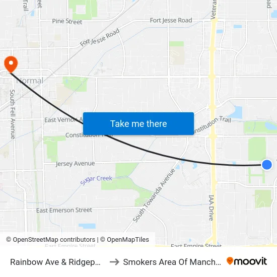 Rainbow Ave & Ridgeport Ave - S to Smokers Area Of Manchester Hall map