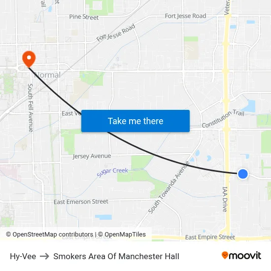 Hy-Vee to Smokers Area Of Manchester Hall map