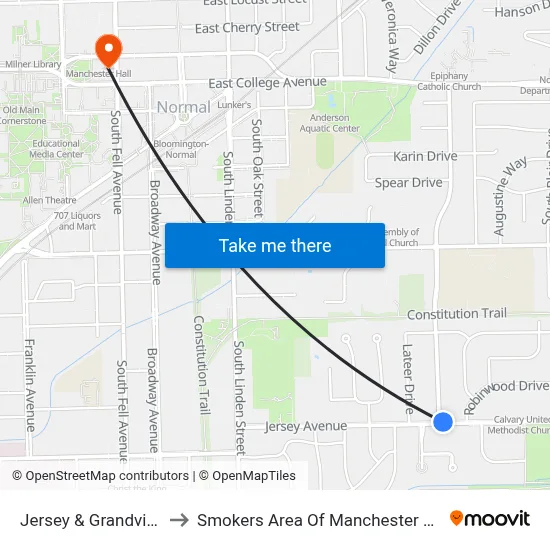 Jersey & Grandview to Smokers Area Of Manchester Hall map