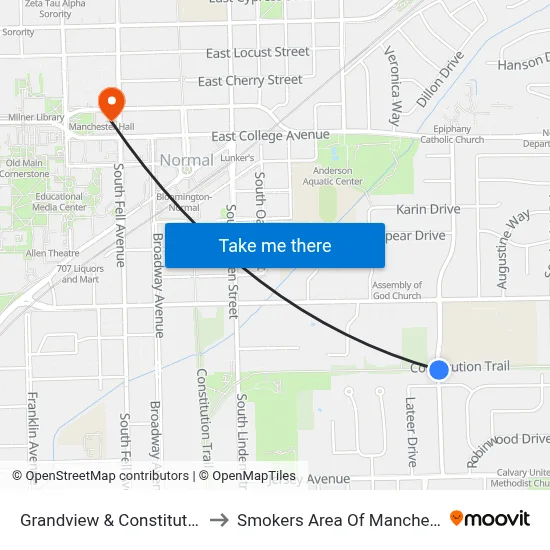Grandview & Constitution Trail to Smokers Area Of Manchester Hall map