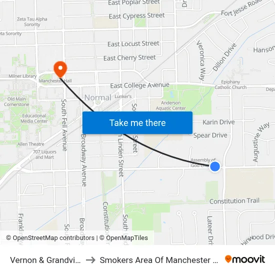 Vernon & Grandview to Smokers Area Of Manchester Hall map