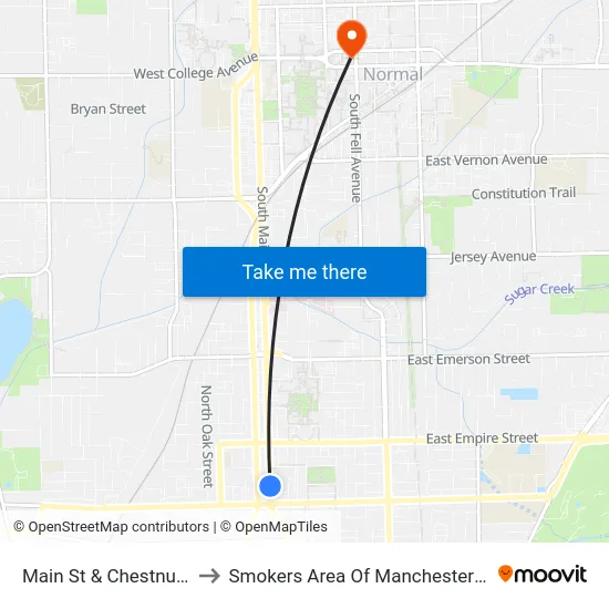 Main St & Chestnut St to Smokers Area Of Manchester Hall map