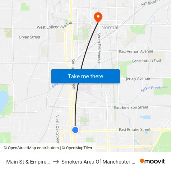 Main St & Empire St to Smokers Area Of Manchester Hall map
