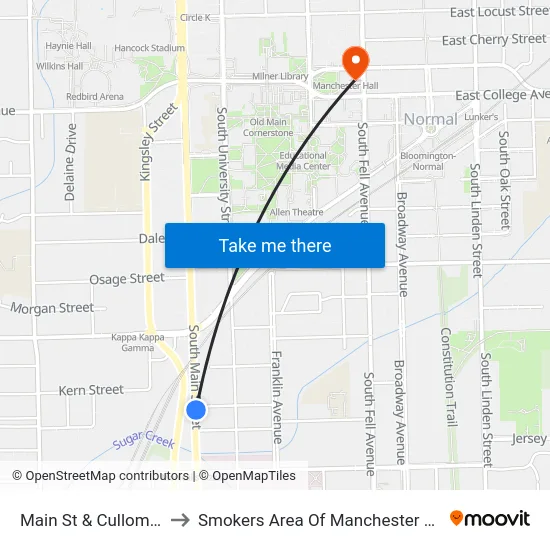 Main St & Cullom St to Smokers Area Of Manchester Hall map