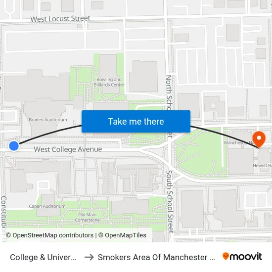 College & University to Smokers Area Of Manchester Hall map