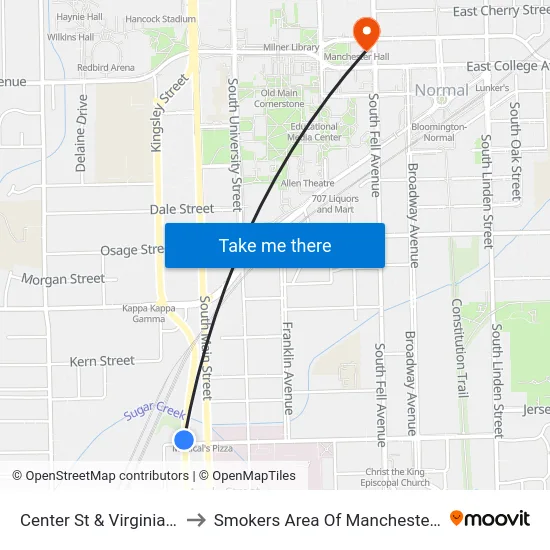 Center St & Virginia Ave to Smokers Area Of Manchester Hall map