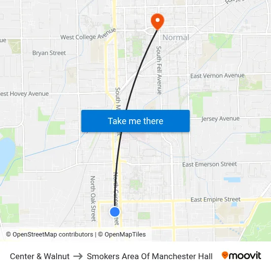 Center & Walnut to Smokers Area Of Manchester Hall map