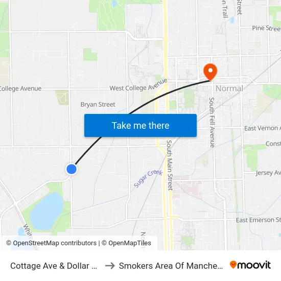 Cottage Ave & Dollar General to Smokers Area Of Manchester Hall map
