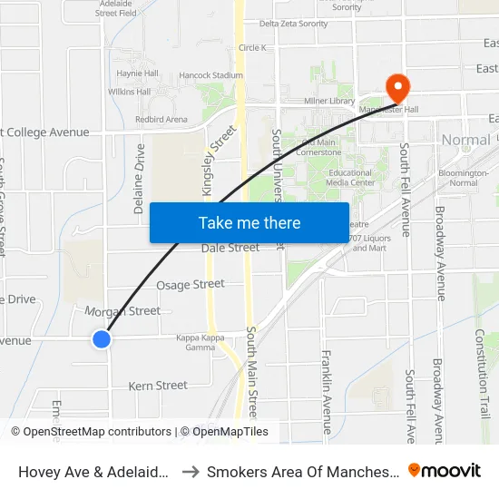 Hovey Ave & Adelaide St - S to Smokers Area Of Manchester Hall map