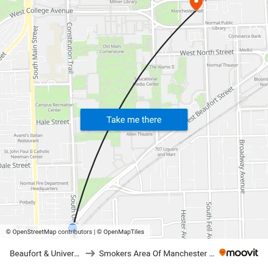 Beaufort & University to Smokers Area Of Manchester Hall map