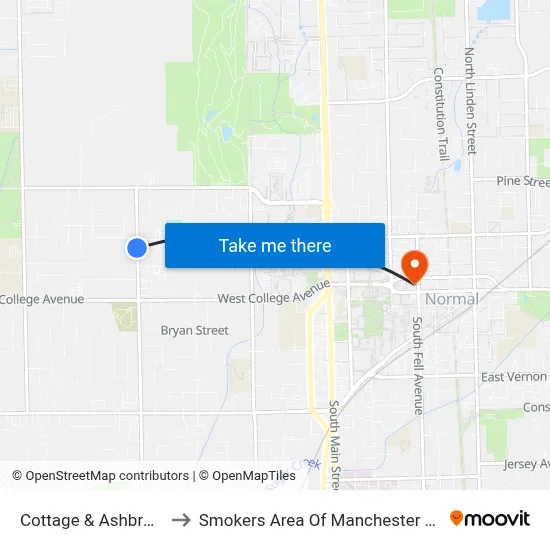 Cottage & Ashbrook to Smokers Area Of Manchester Hall map