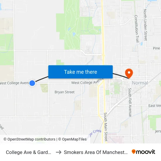 College Ave & Garden Rd to Smokers Area Of Manchester Hall map