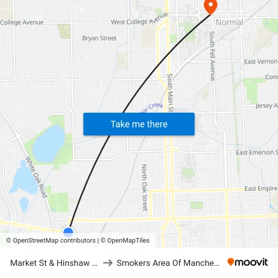 Market St & Hinshaw Ave - S to Smokers Area Of Manchester Hall map