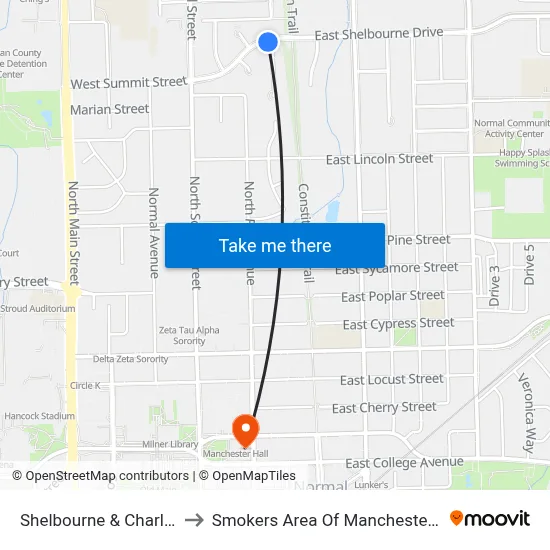 Shelbourne & Charlotte to Smokers Area Of Manchester Hall map