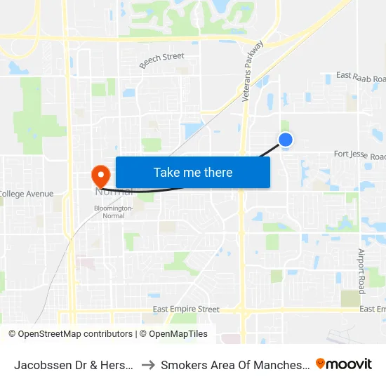 Jacobssen Dr & Hershey Rd to Smokers Area Of Manchester Hall map