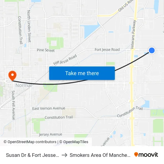 Susan Dr & Fort Jesse Rd - W to Smokers Area Of Manchester Hall map