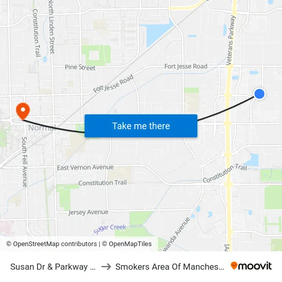 Susan Dr & Parkway Ct - W to Smokers Area Of Manchester Hall map