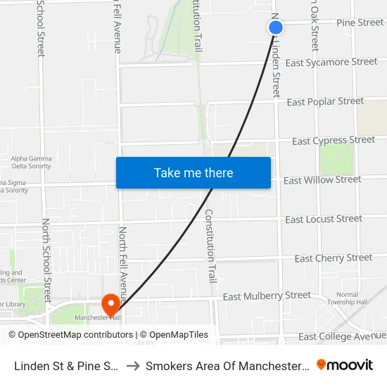 Linden St & Pine St - E to Smokers Area Of Manchester Hall map