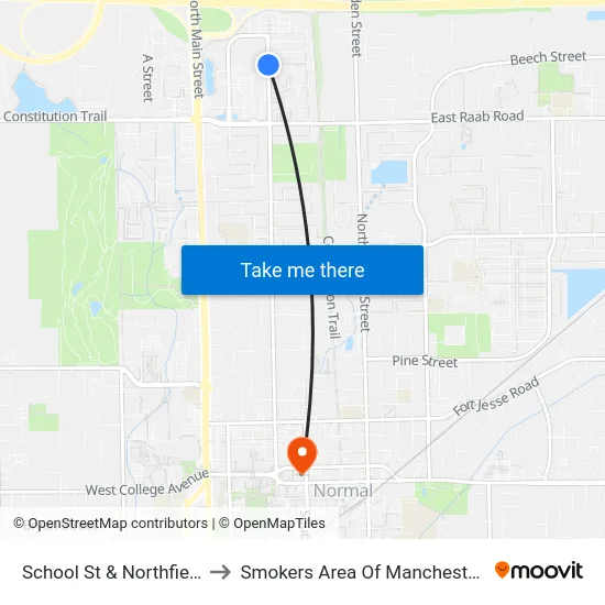 School St & Northfield Dr to Smokers Area Of Manchester Hall map