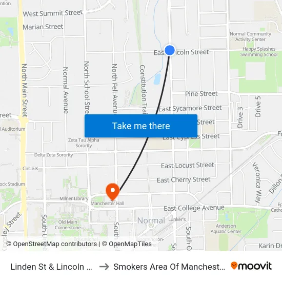 Linden St & Lincoln St - W to Smokers Area Of Manchester Hall map